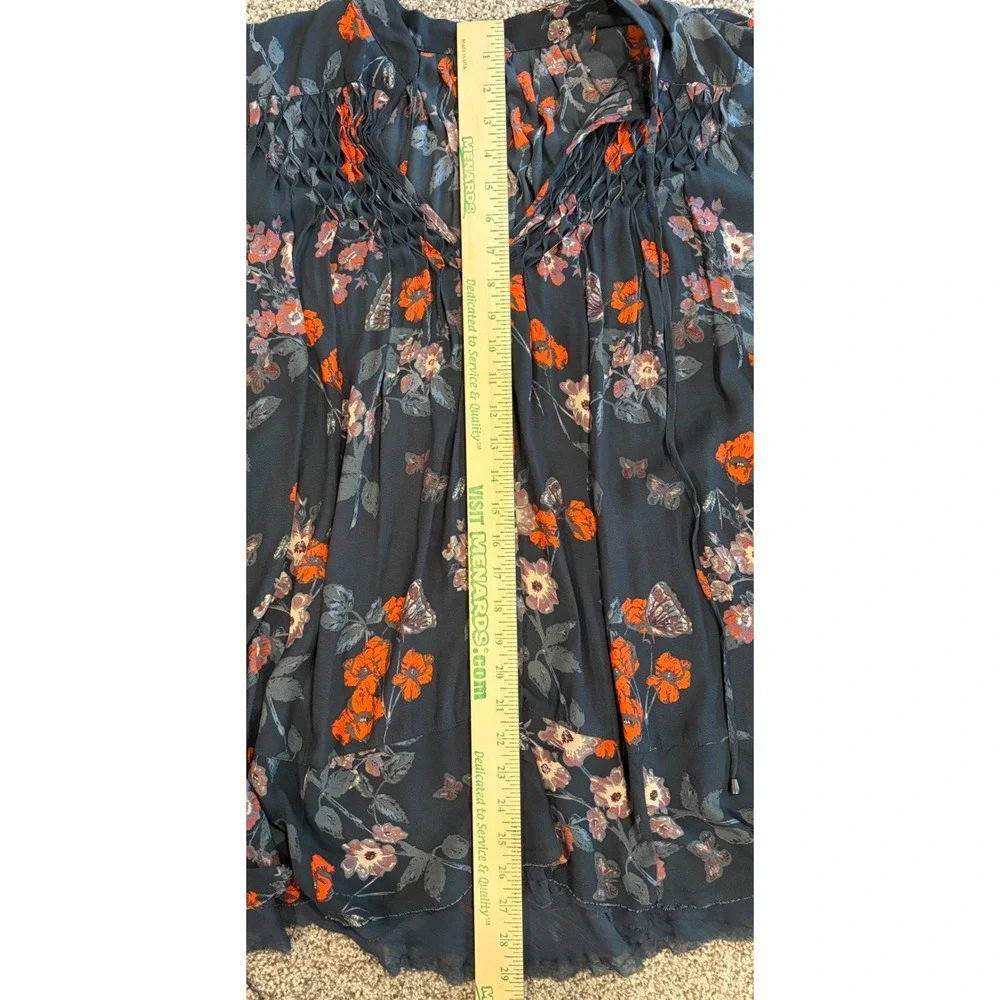 Free People Floral Boho Tunic Top‎ Small Navy Orange Butterfly Peasant Blouse